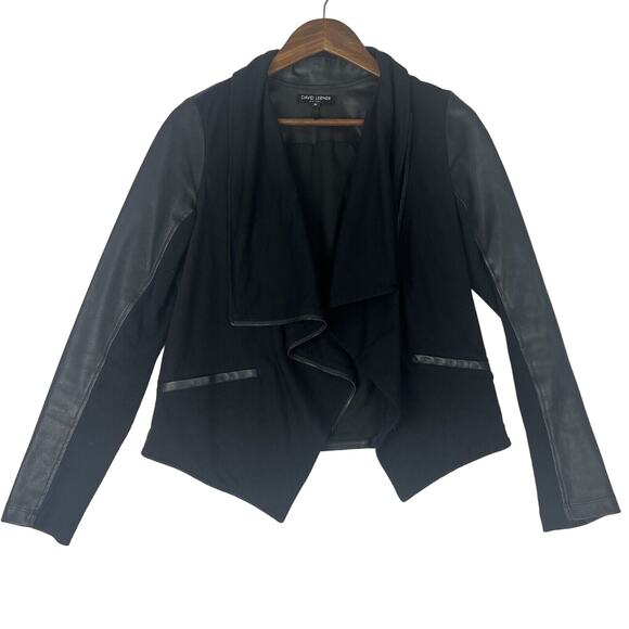 DAVID LERNER ASYMMETRICAL DRAPED BLAZER BLACK SZ M - Picture 1 of 12